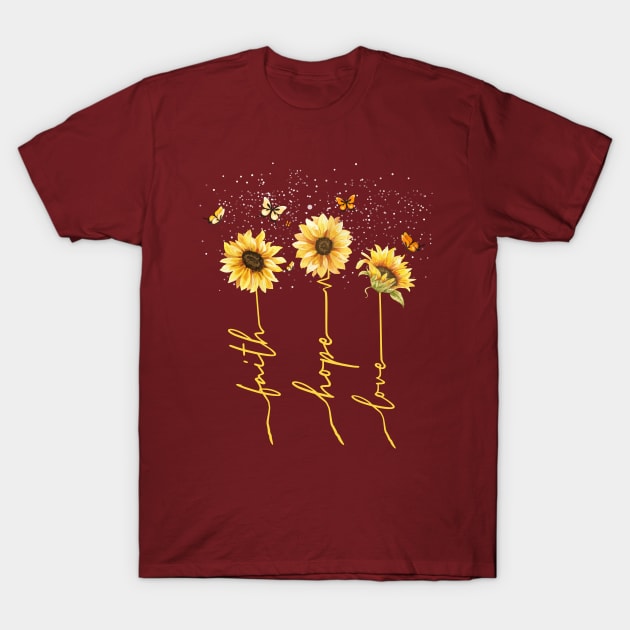 faith hope love sunflower T-Shirt by Ribsa